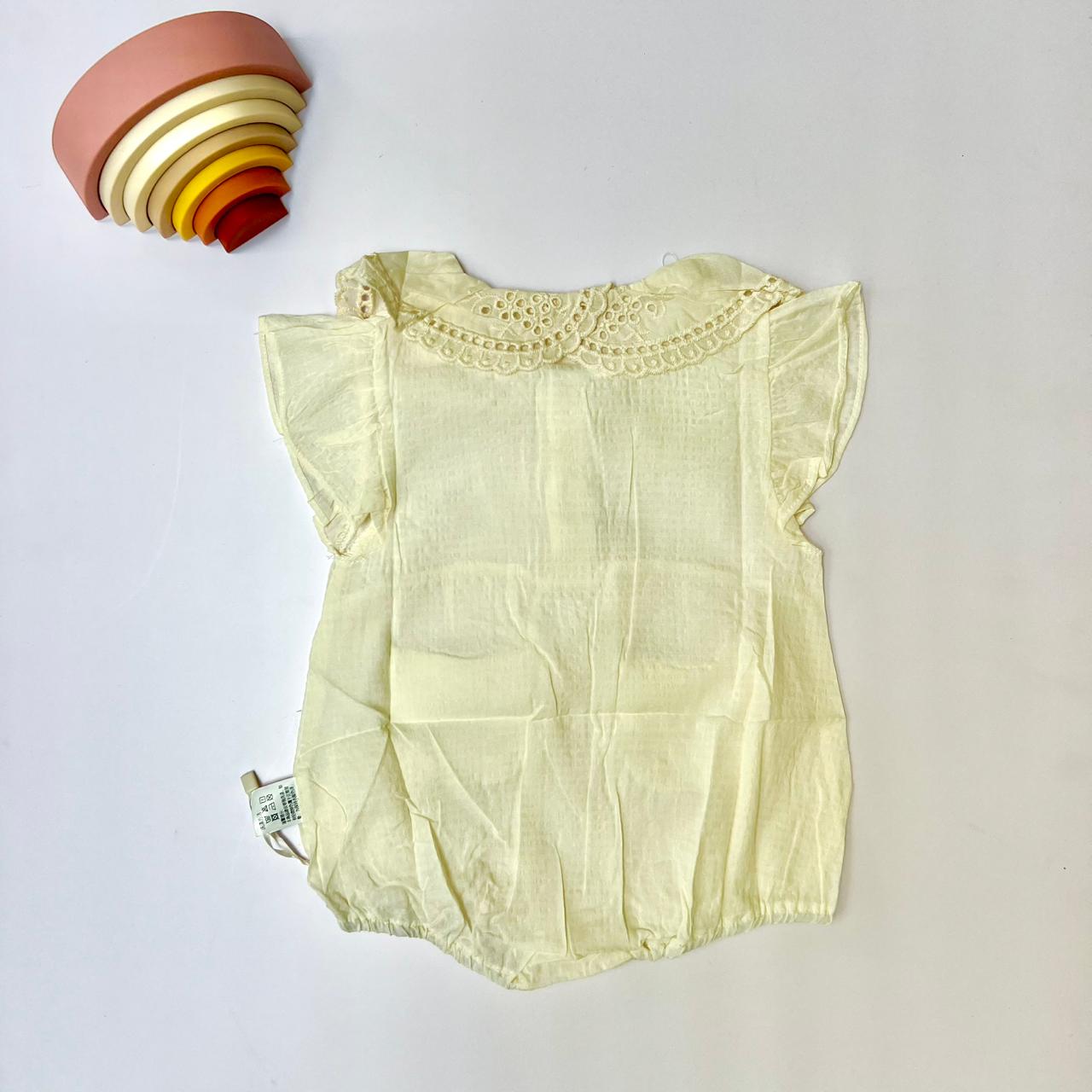 Eyelet Collar Pocket Romper, Cream & Dusty Pink