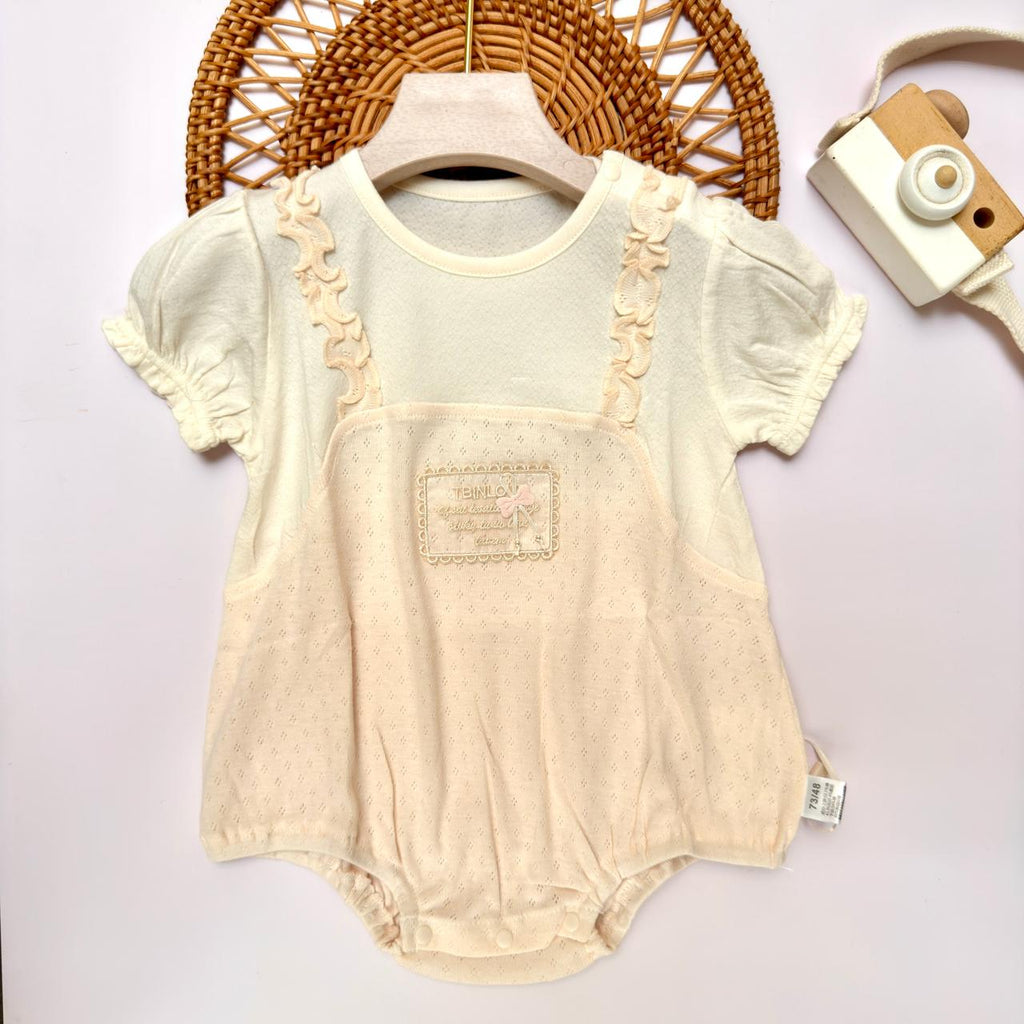 Dusty Pink Overall Romper with White Top, 2 Piece Set