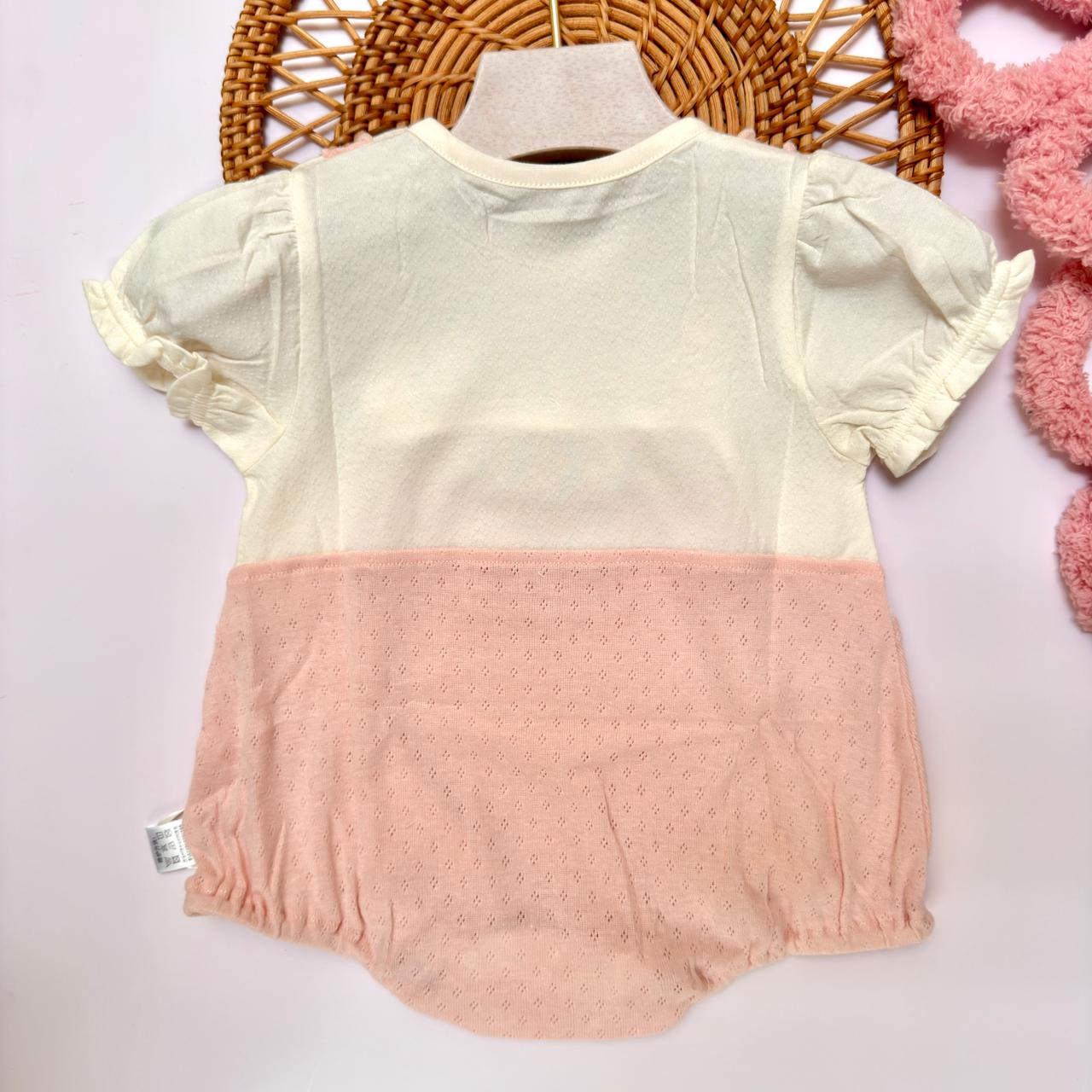 Dusty Pink Overall Romper with White Top, 2 Piece Set