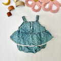 Denim Dungaree Romper with Bear Applique