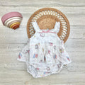 Cream Cupcake Print Romper with Scalloped Lace Trim