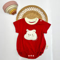 Maroon Cat Print Romper for Baby Girls