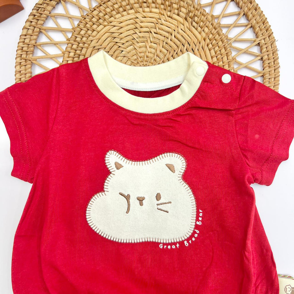 Maroon Cat Print Romper for Baby Girls