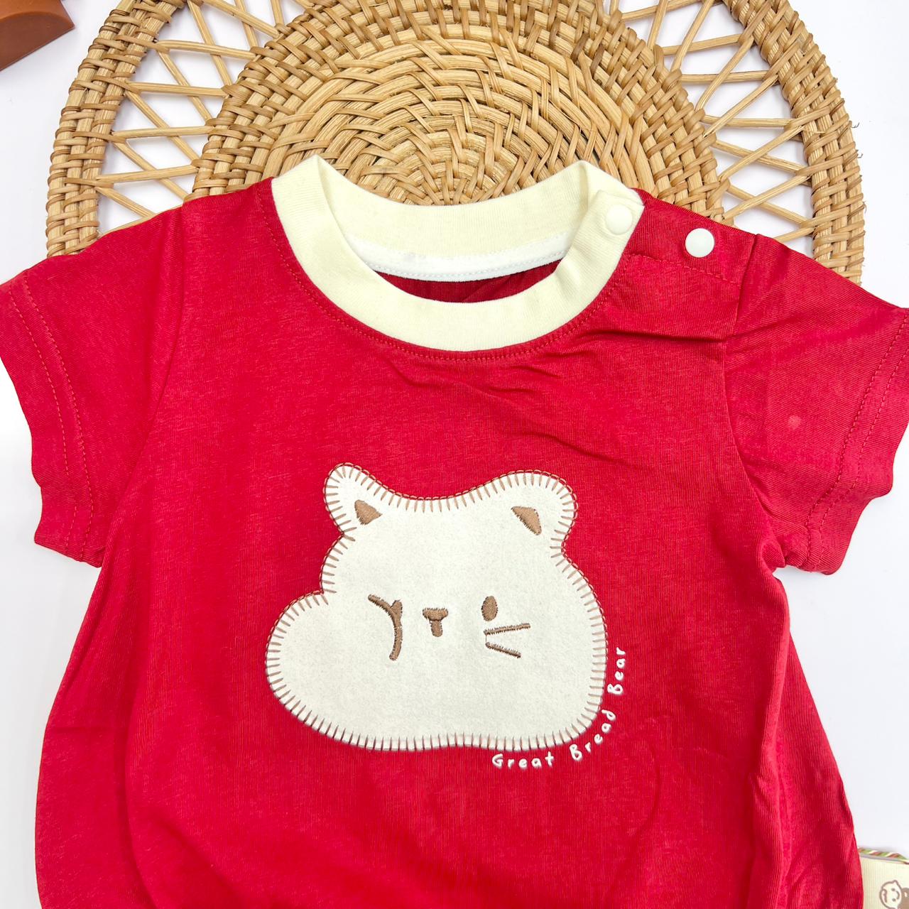 Maroon Cat Print Romper for Baby Girls