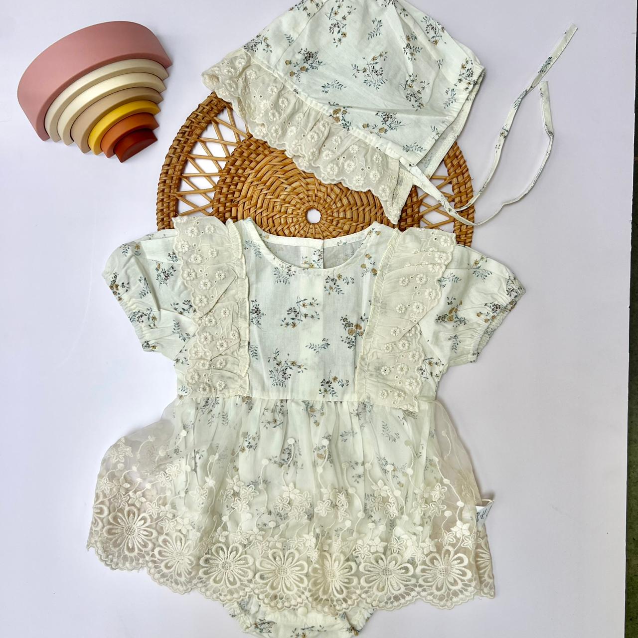 White Eyelet Lace Romper with Puff Sleeves