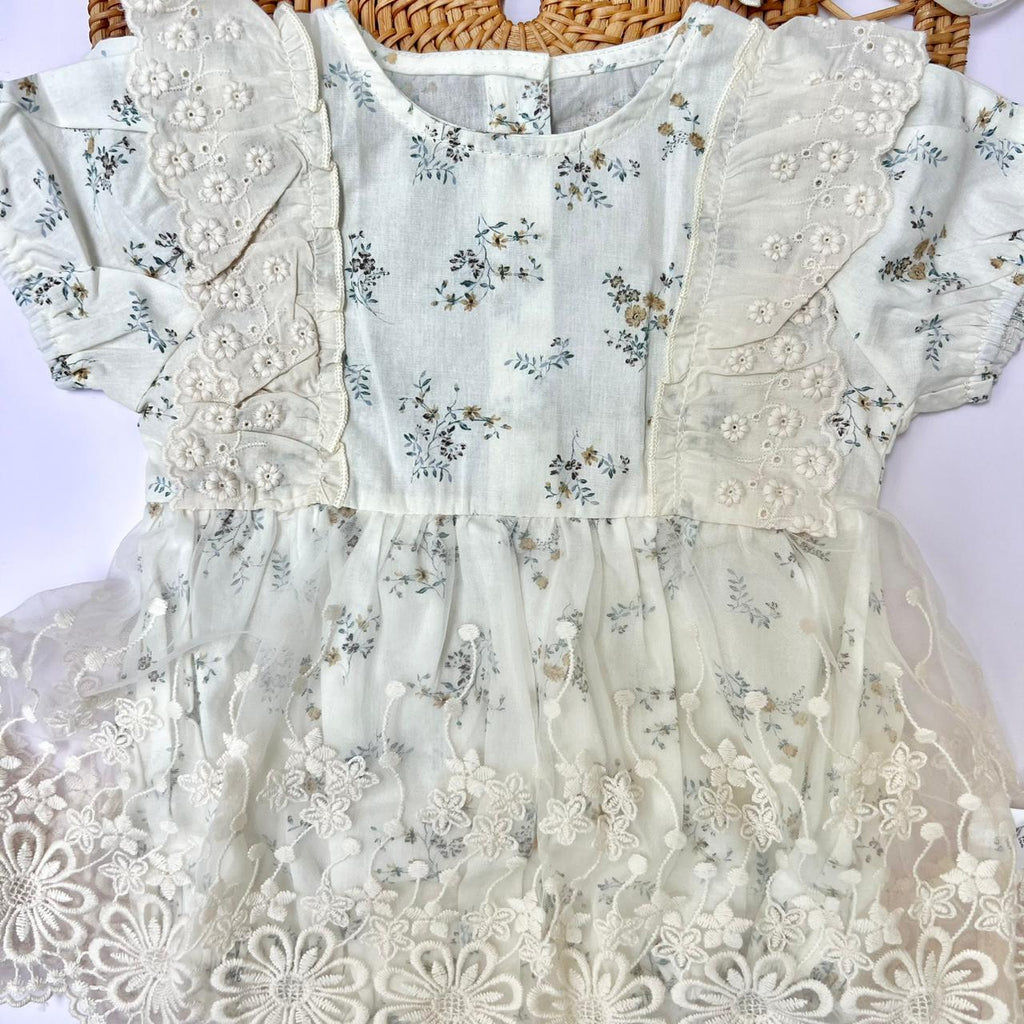 White Eyelet Lace Romper with Puff Sleeves