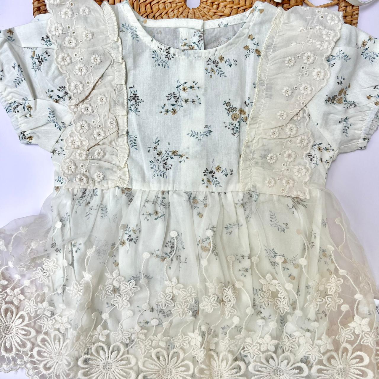 White Eyelet Lace Romper with Puff Sleeves