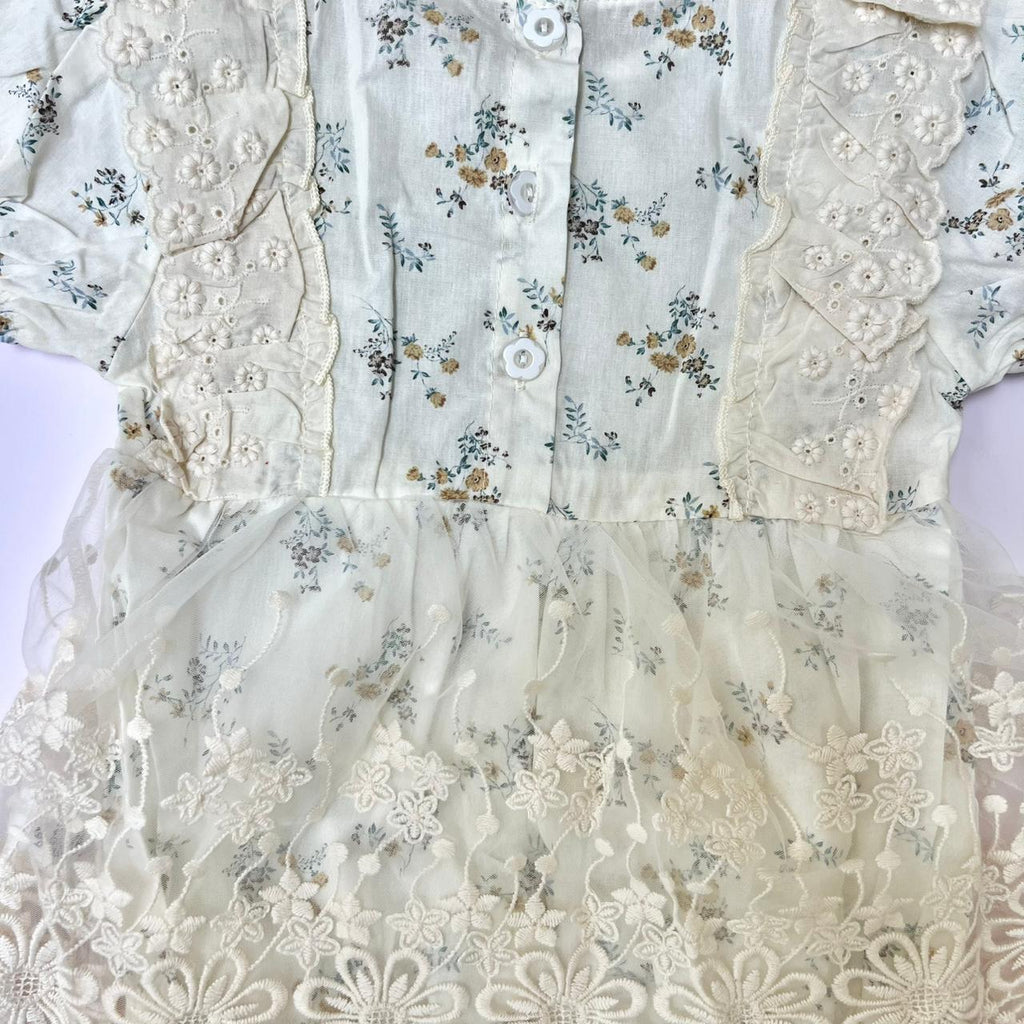 White Eyelet Lace Romper with Puff Sleeves