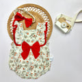 Floral Halter Romper with Red Bow Straps