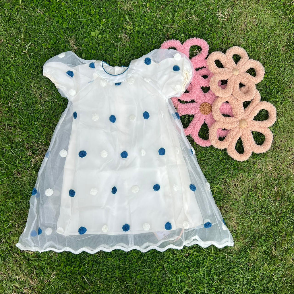 Polka Dot Tulle Overlay Frock, Blue & Pink