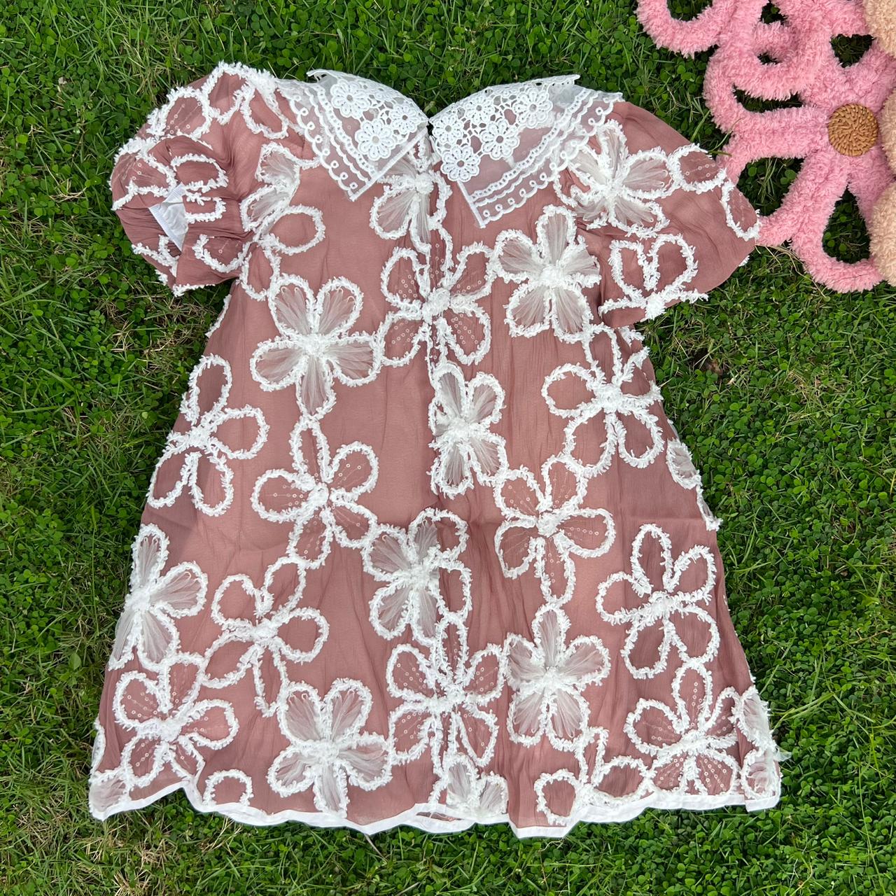 The Juliette Floral Embroidered Mesh Dress in Rose Pink