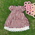 Vintage Floral Striped Puff-Sleeve Dress with Eyelet Lace Trim
