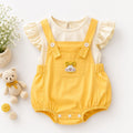 Mustard Dungaree Romper with Ruffle Sleeve Top, 2 Piece Set