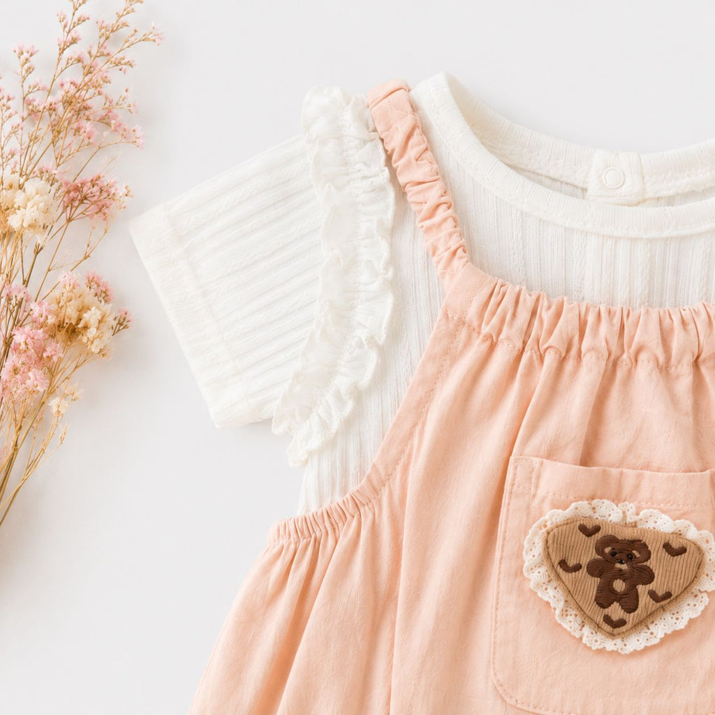 Cream Striped Top & Peach Bloomer Set with Bonnet