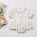 Ivory Textured Ruffle-Hem Romper for Baby Girls