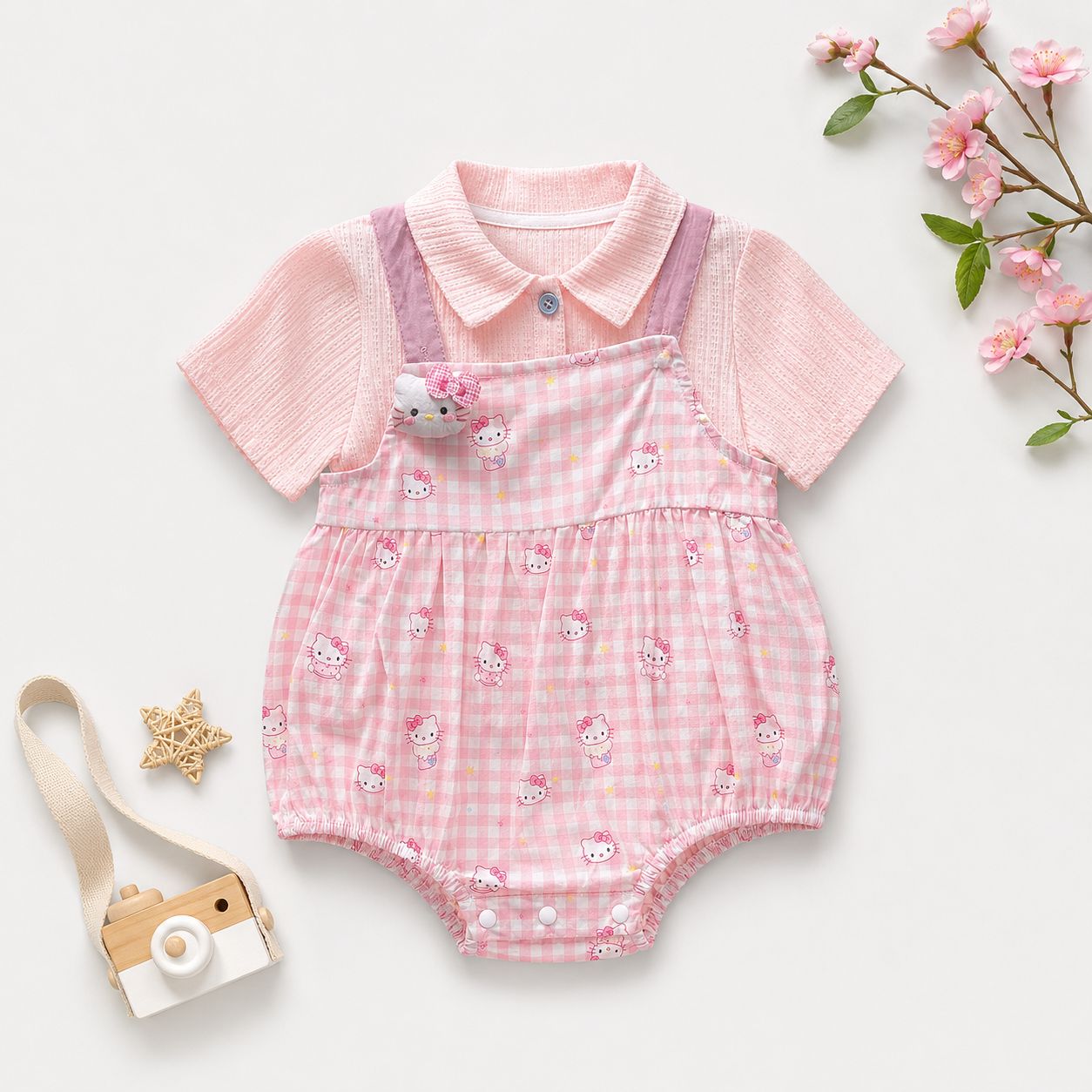 Pink Floral Embroidered Romper with Peter Pan Collar