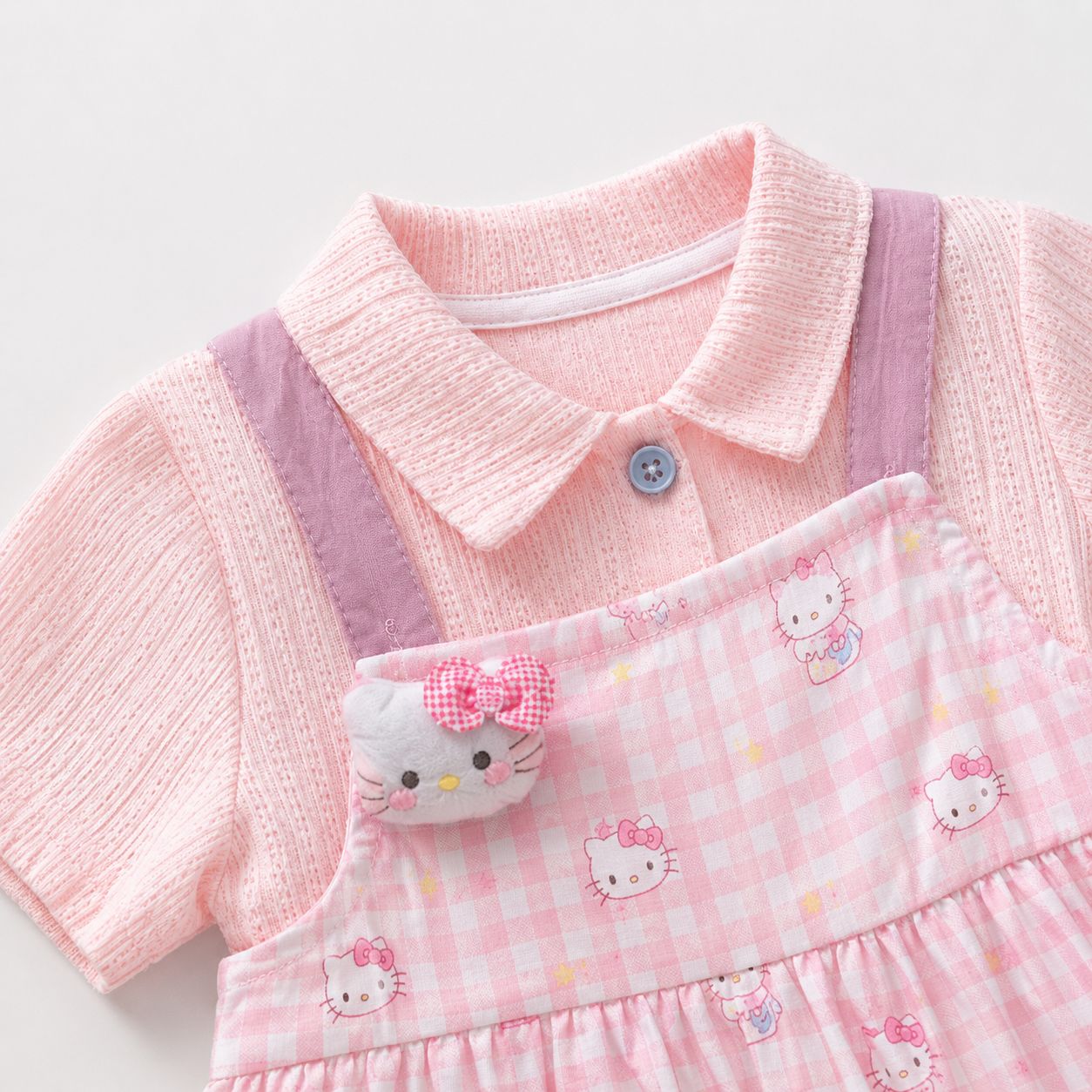 Pink Floral Embroidered Romper with Peter Pan Collar