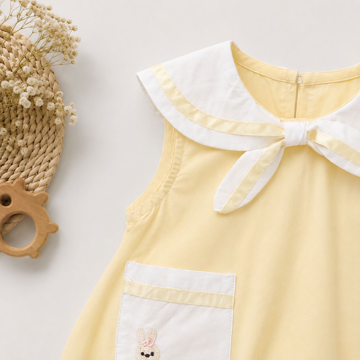 Beige Sailor Collar Romper with Front Pockets