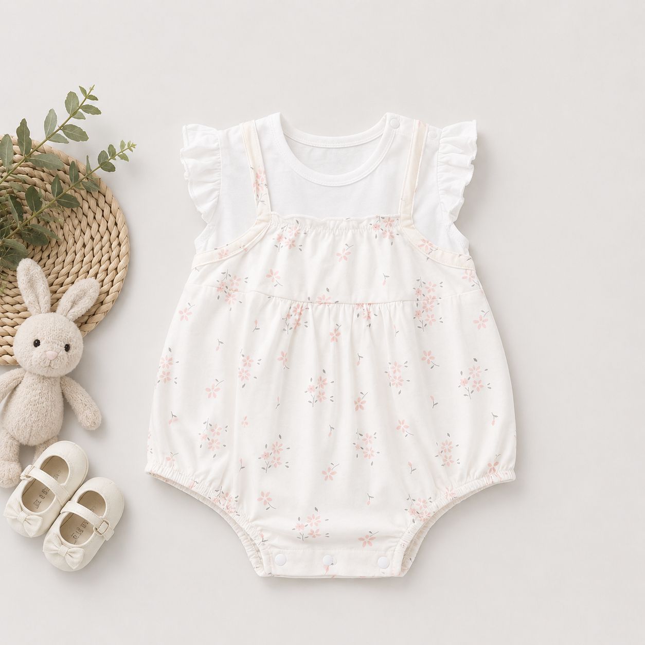 White Eyelet Lace Ruffle Romper for Baby Girls