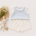 White Ruffle Top & Cream Shorts Set