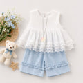 Eyelet Lace Top & Shorts Set, Pink & Blue
