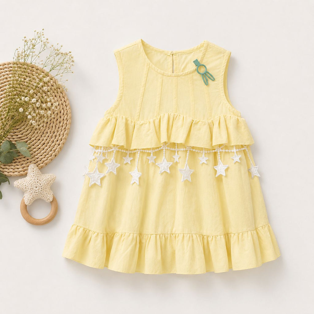 Star Embellished Tiered Top, Yellow & Pink
