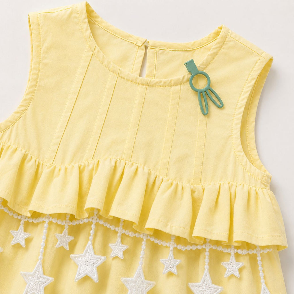 Star Embellished Tiered Top, Yellow & Pink