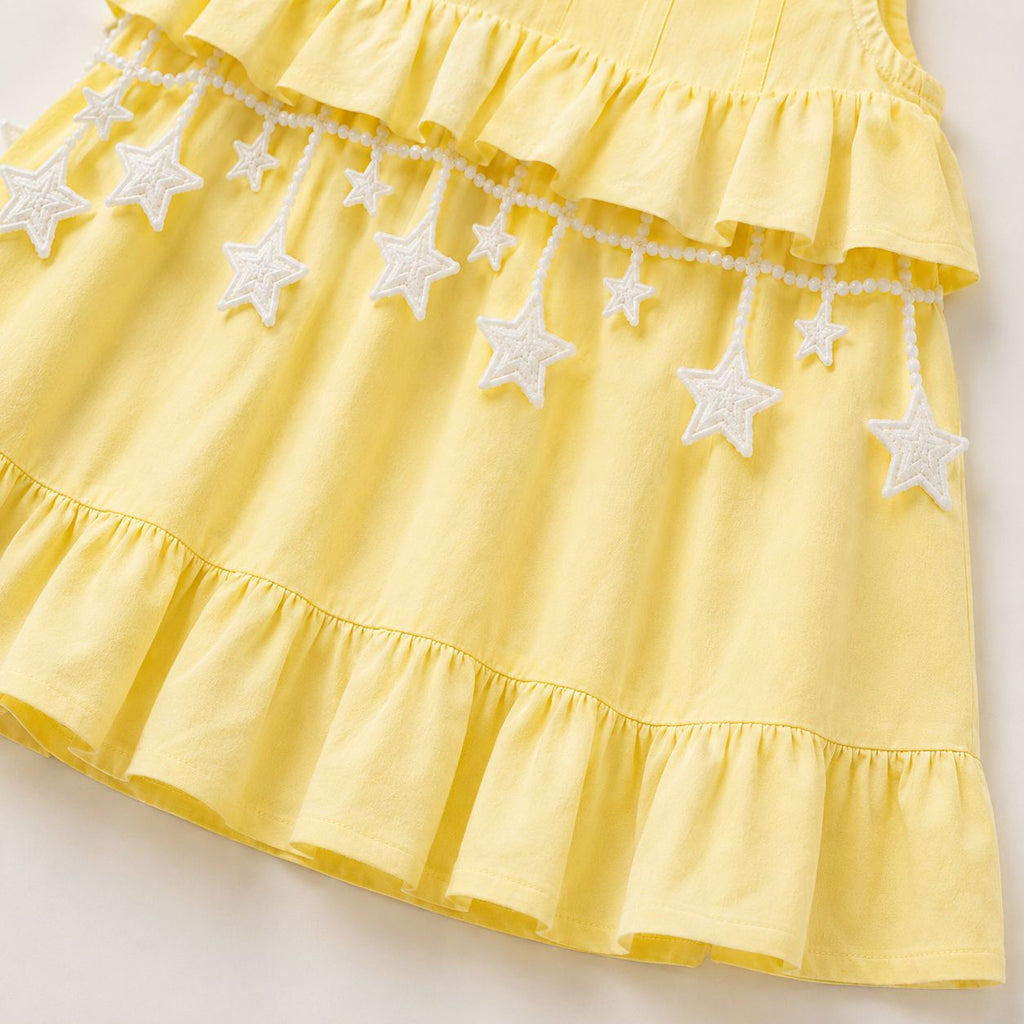 Star Embellished Tiered Top, Yellow & Pink