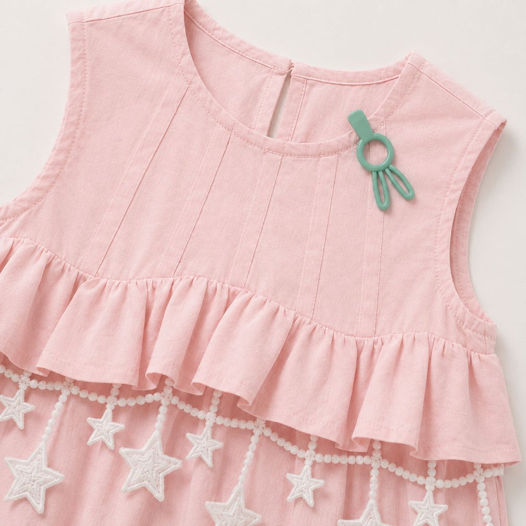 Star Embellished Tiered Top, Yellow & Pink
