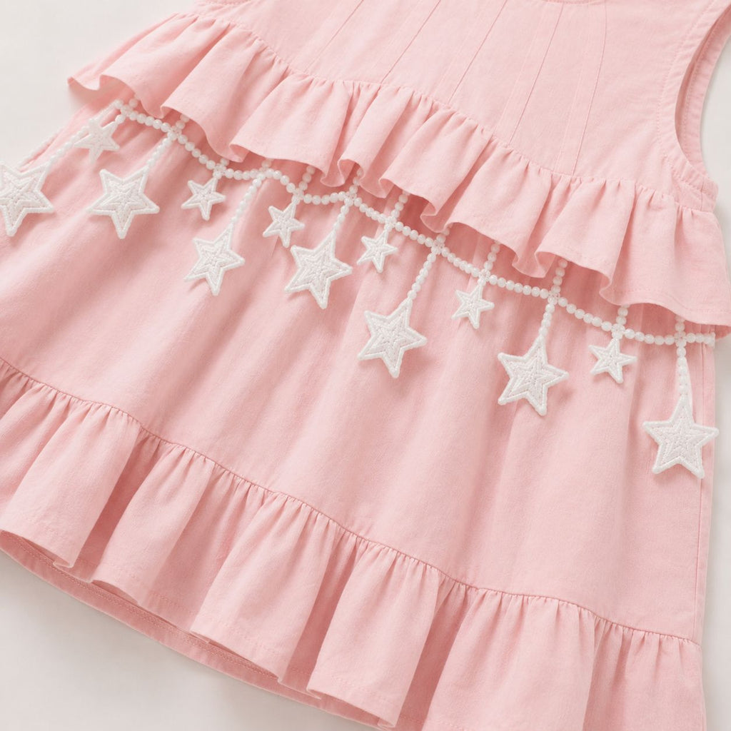 Star Embellished Tiered Top, Yellow & Pink