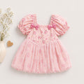 Pink Floral Puff Sleeve Dress with Bow