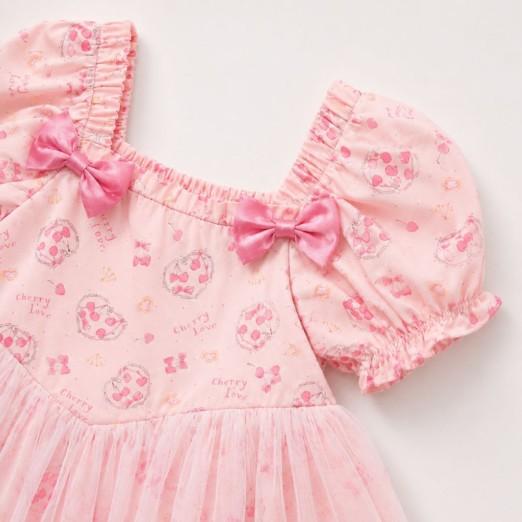 Pink Floral Puff Sleeve Dress with Bow