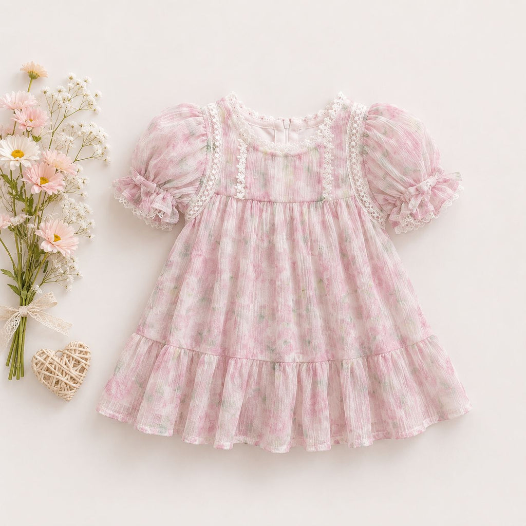 Mauve Floral Ruffle Top with Lace Collar