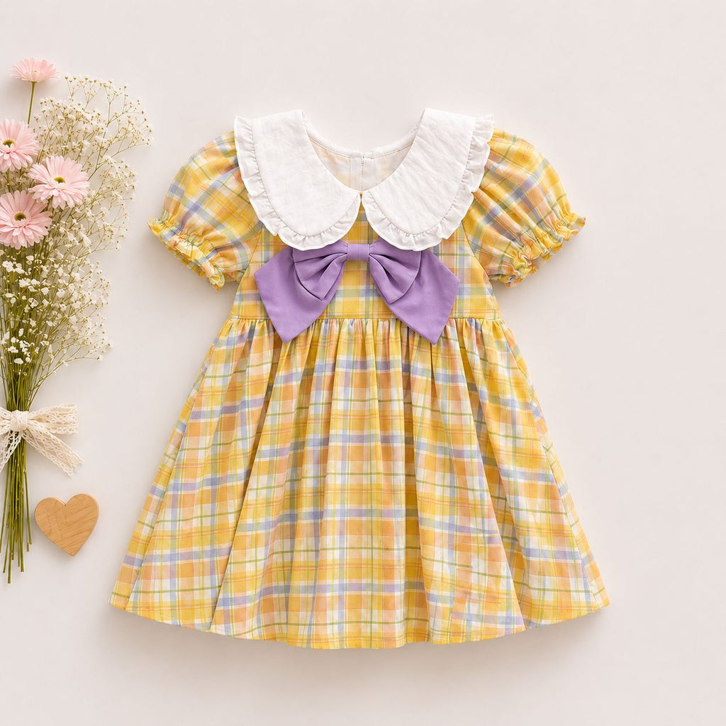 Plaid Puff Sleeve Dress with Peter Pan Collar