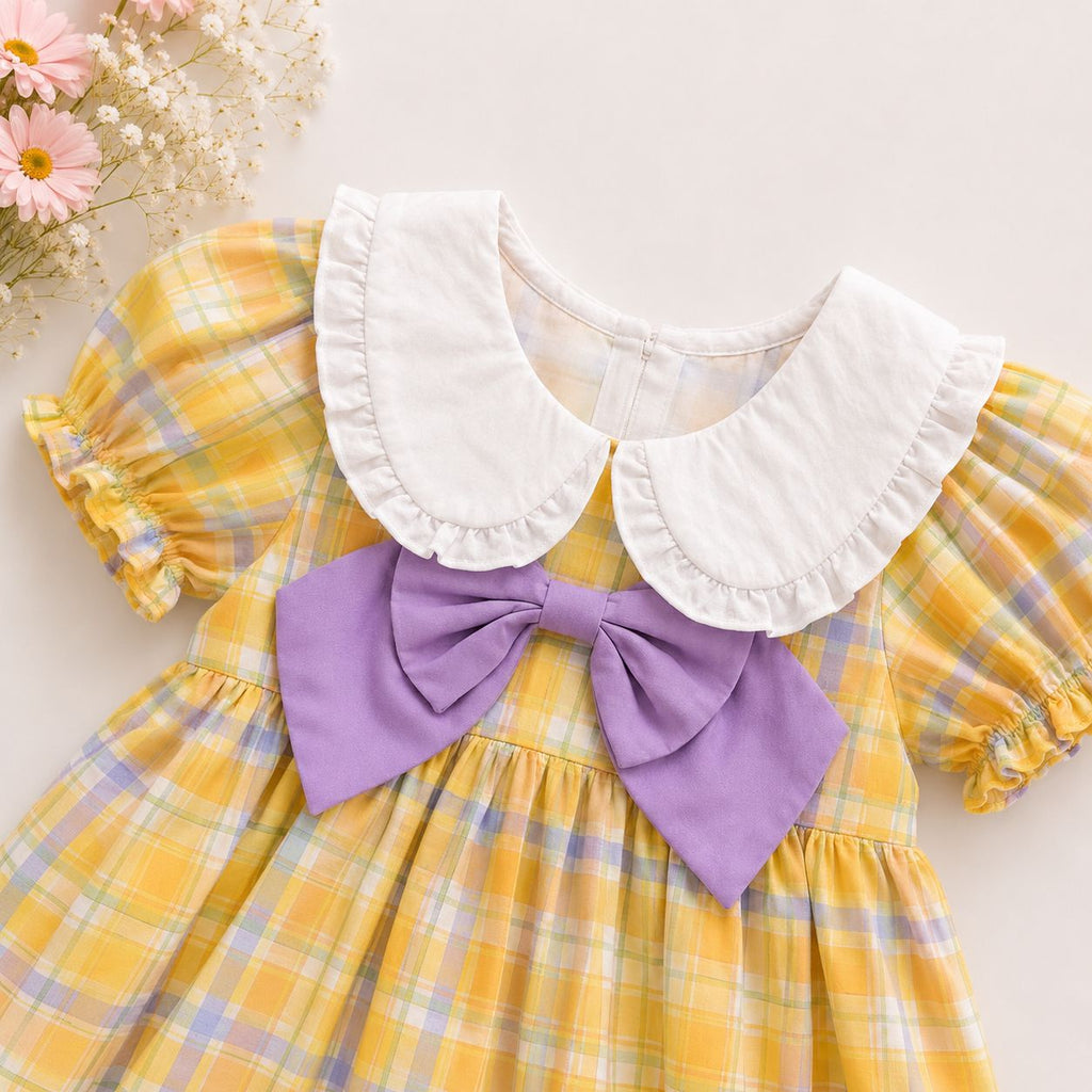 Plaid Puff Sleeve Dress with Peter Pan Collar