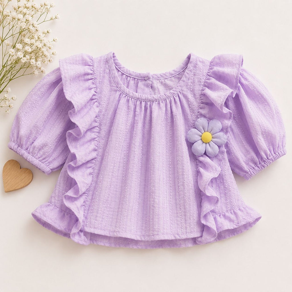 Lilac Puff Sleeve Top & Eyelet Skirt Set