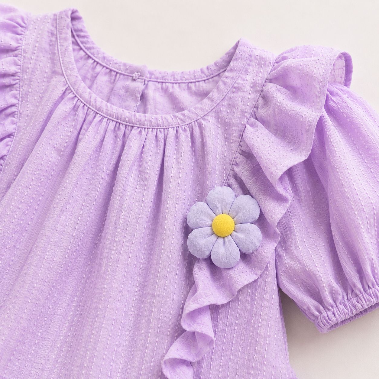 Lilac Puff Sleeve Top & Eyelet Skirt Set
