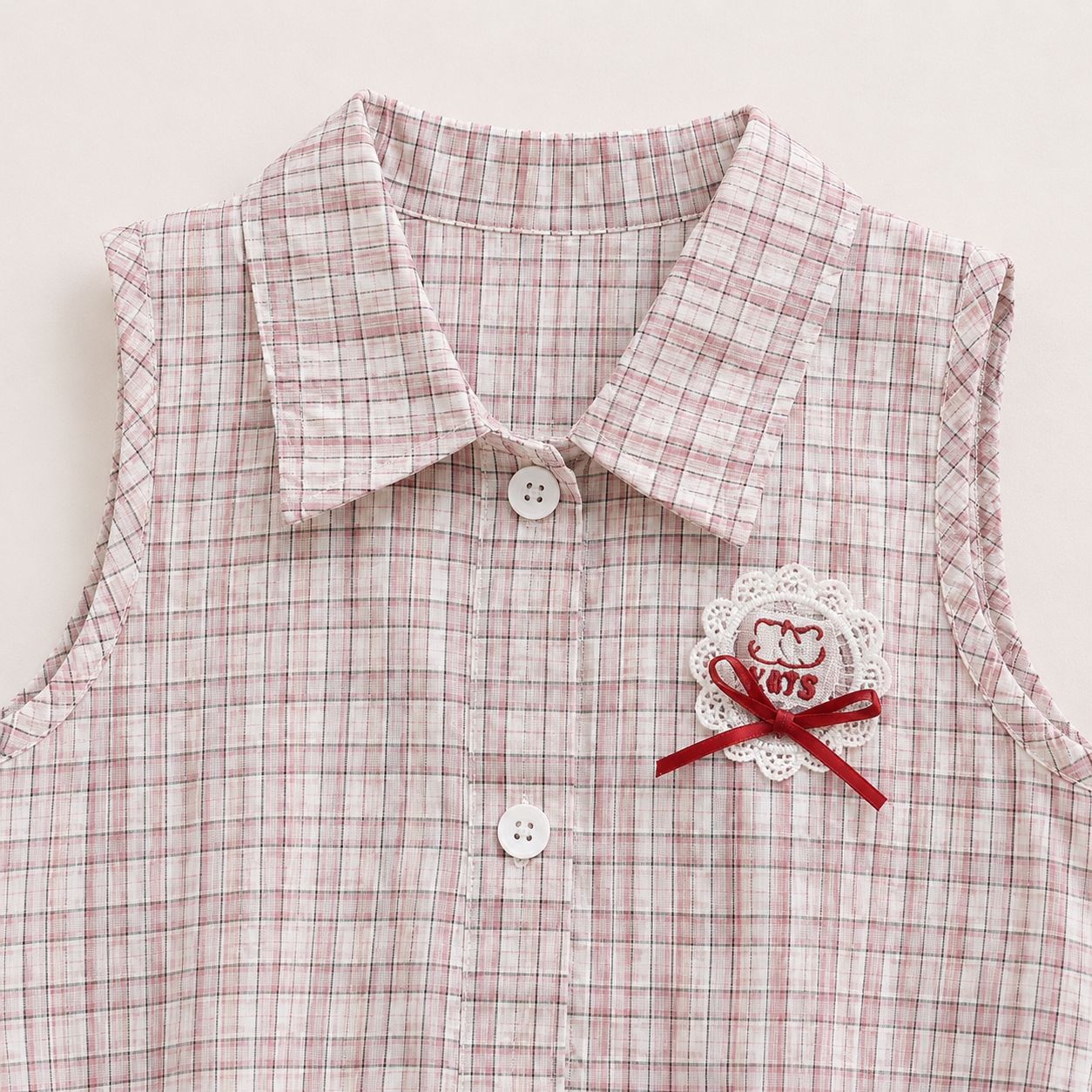 Pink Plaid Shirt & White Shorts Set