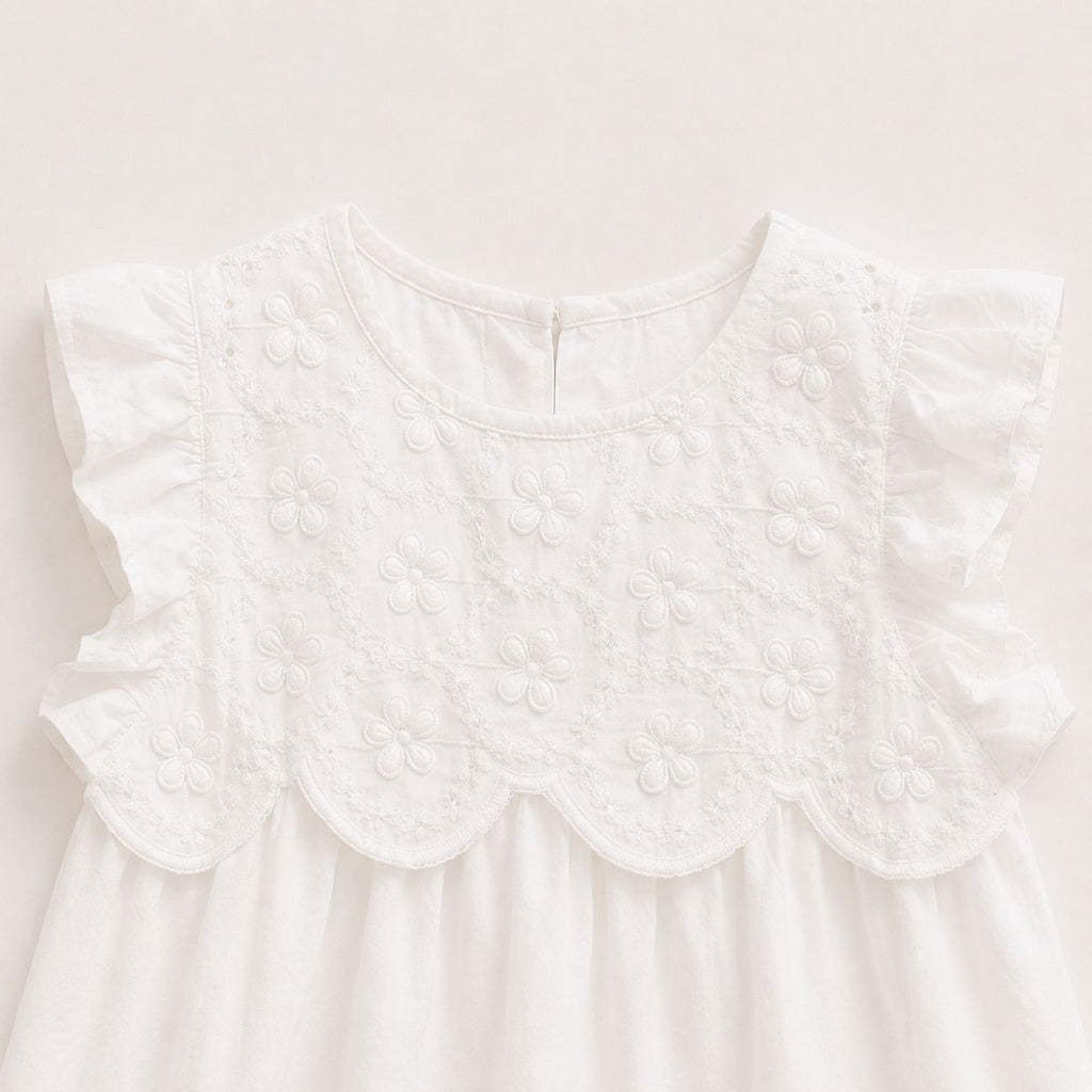 White Eyelet Top & Blue Pants Set
