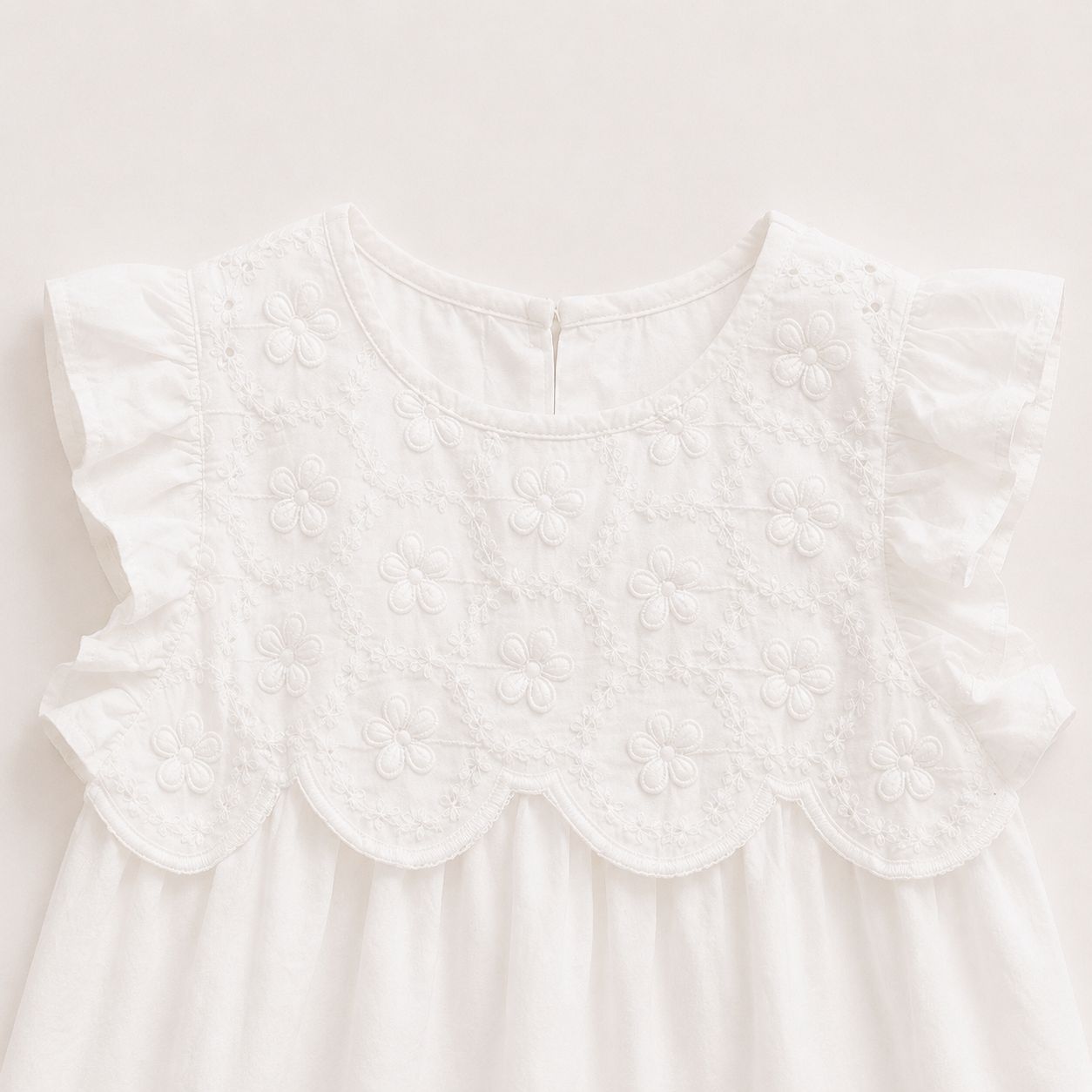 White Eyelet Top & Blue Pants Set
