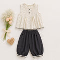 Cream Polka Dot Top & Navy Pants Set