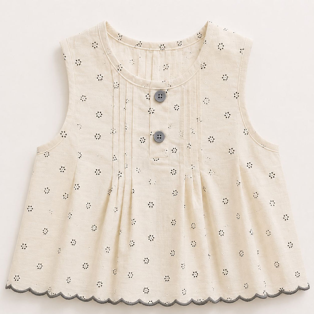 Cream Polka Dot Top & Navy Pants Set