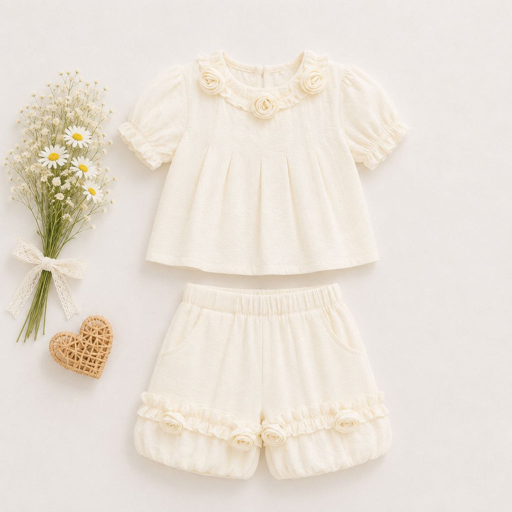 Cream Lace Top & Shorts Set