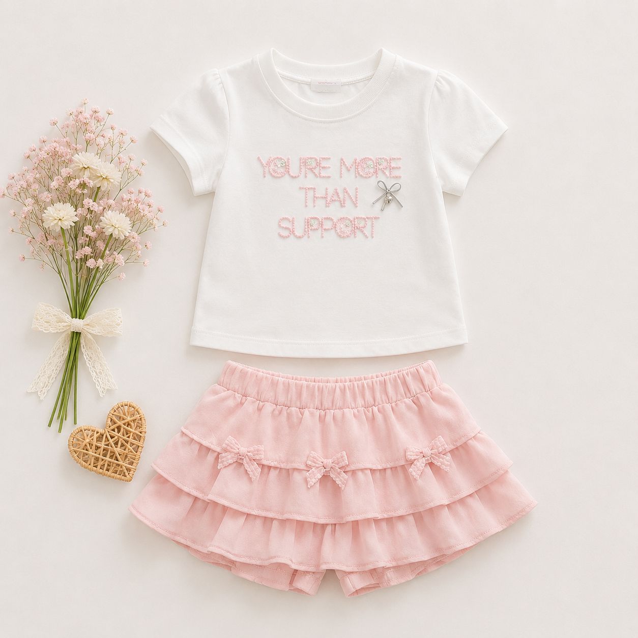 Grey Graphic Tee & Pink Tutu Skirt Set