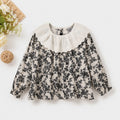 Cream Floral Blouse with Eyelet Lace Collar