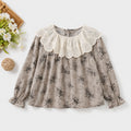 Brown Floral Blouse with Lace Ruffle Collar