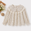 Cream Floral Print Blouse with Lace Collar