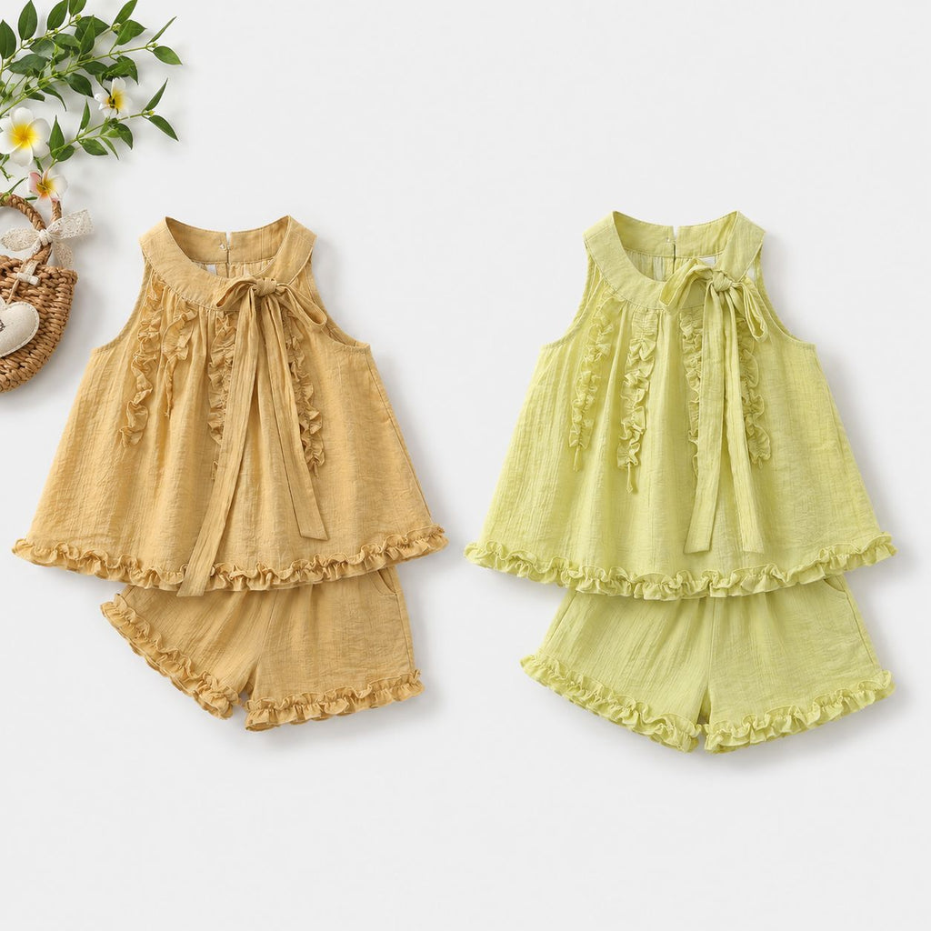 Lace Collar Ruffle Top, Beige & Yellow