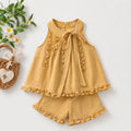 Lace Collar Ruffle Top, Beige & Yellow