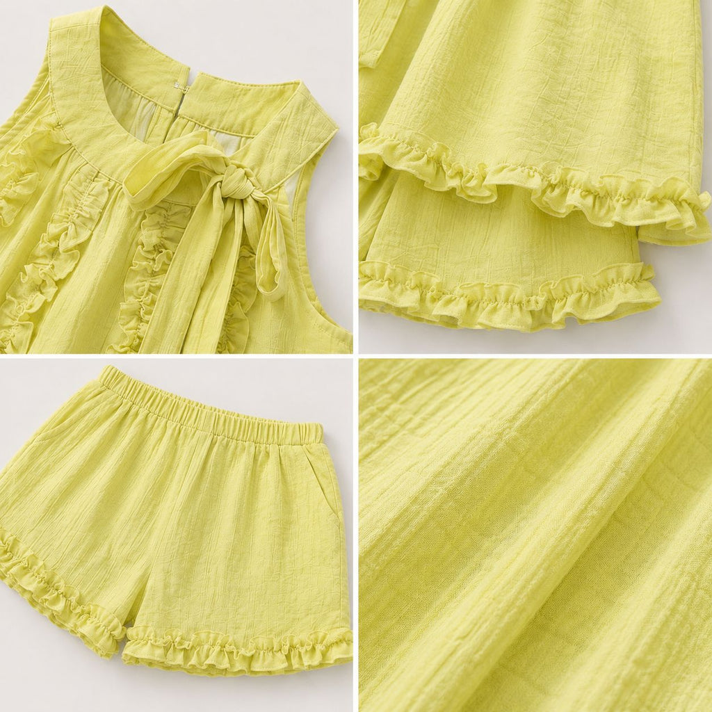 Lace Collar Ruffle Top, Beige & Yellow